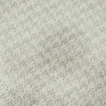 8' Linen And Ivory Houndstooth Washable Round Rug With UV Protection