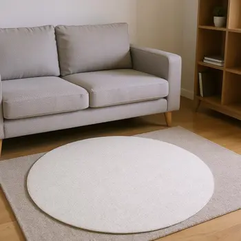 8' Linen And Ivory Houndstooth Washable Round Rug With UV Protection