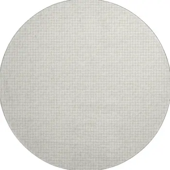 8' Linen And Ivory Houndstooth Washable Round Rug With UV Protection