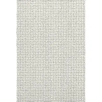 8' X 10' Linen And Ivory Houndstooth Washable Area Rug With UV Protection