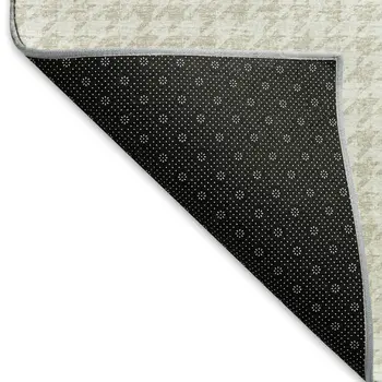 8' X 10' Linen And Ivory Houndstooth Washable Area Rug With UV Protection