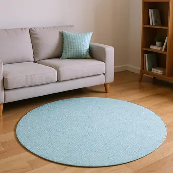 8' Aqua And White Houndstooth Washable Round Rug With UV Protection