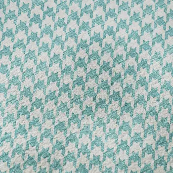 8' Aqua And White Houndstooth Washable Round Rug With UV Protection