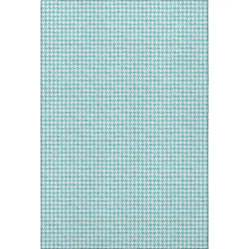 8' X 10' Aqua And White Houndstooth Washable Area Rug With UV Protection