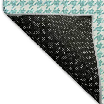 10' X 14' Aqua And White Houndstooth Washable Area Rug With UV Protection