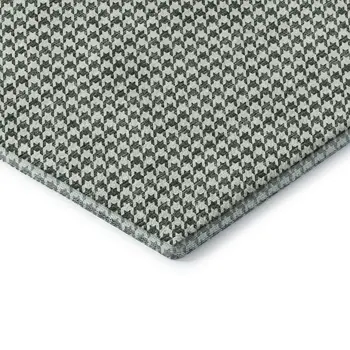 3' X 5' Green And White Houndstooth Washable Area Rug With UV Protection