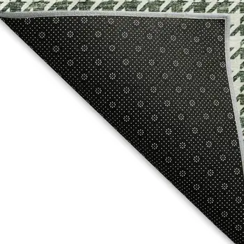 3' X 5' Green And White Houndstooth Washable Area Rug With UV Protection