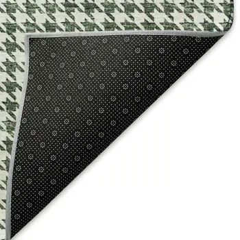 3' X 5' Green And White Houndstooth Washable Area Rug With UV Protection