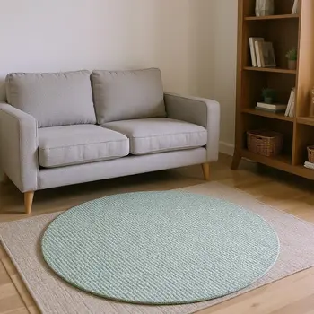 8' Green And White Houndstooth Washable Round Rug With UV Protection