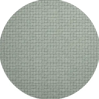8' Green And White Houndstooth Washable Round Rug With UV Protection