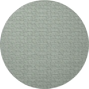 8' Green And White Houndstooth Washable Round Rug With UV Protection