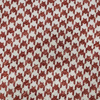 8' Red And White Houndstooth Washable Round Rug With UV Protection