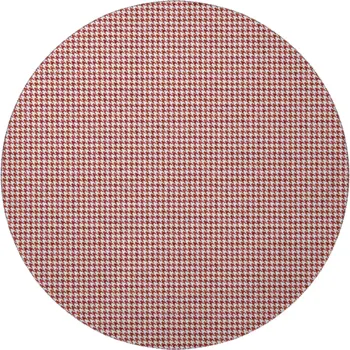 8' Red And White Houndstooth Washable Round Rug With UV Protection