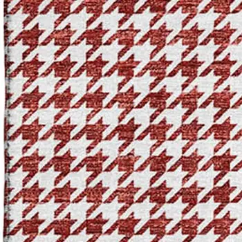 9' X 12' Red And White Houndstooth Washable Area Rug With UV Protection