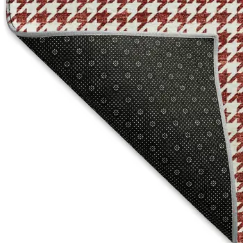 10' X 14' Red And White Houndstooth Washable Area Rug With UV Protection