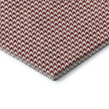 10' X 14' Red And White Houndstooth Washable Area Rug With UV Protection