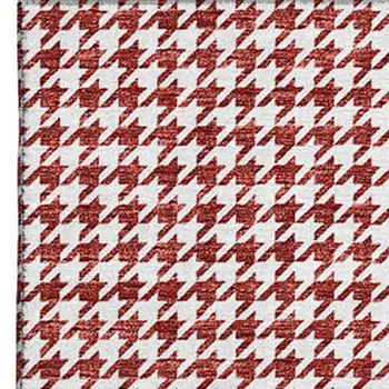 10' X 14' Red And White Houndstooth Washable Area Rug With UV Protection
