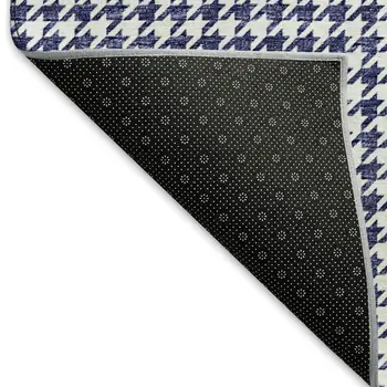 5' X 8' Navy Blue And White Houndstooth Washable Area Rug With UV Protection