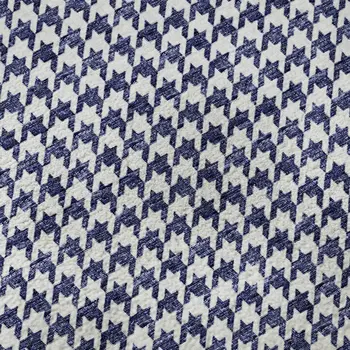 8' Navy Blue And White Houndstooth Washable Round Rug With UV Protection