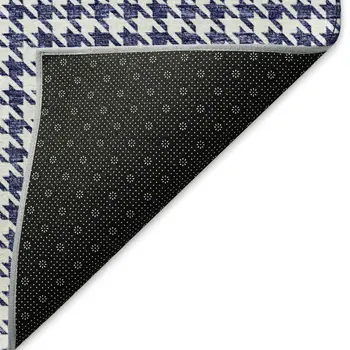 8' X 10' Navy Blue And White Houndstooth Washable Area Rug With UV Protection