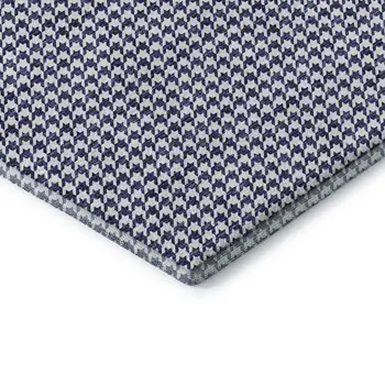 10' X 14' Navy Blue And White Houndstooth Washable Area Rug With UV Protection
