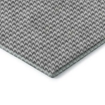 3' X 5' Gray And Ivory Houndstooth Washable Area Rug With UV Protection