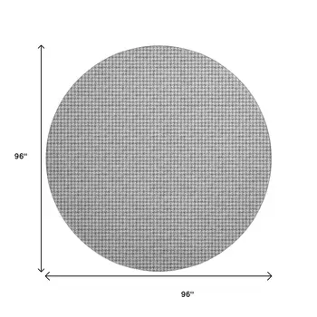 8' Gray And Ivory Houndstooth Washable Round Rug With UV Protection