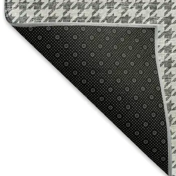 10' X 14' Gray And Ivory Houndstooth Washable Area Rug With UV Protection