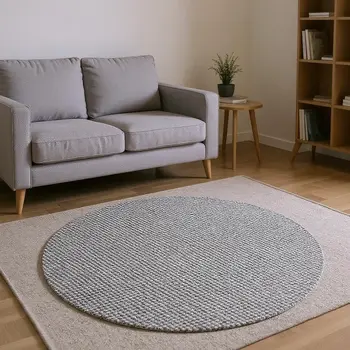 8' Black And White Houndstooth Washable Round Rug With UV Protection
