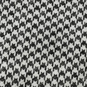 8' Black And White Houndstooth Washable Round Rug With UV Protection