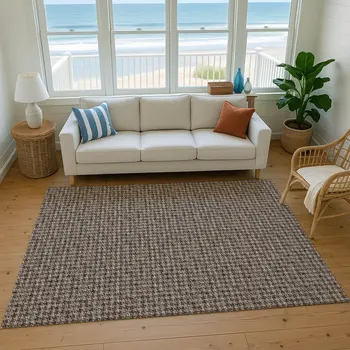 3' X 5' Chocolate And Coffee Houndstooth Washable Area Rug With UV Protection
