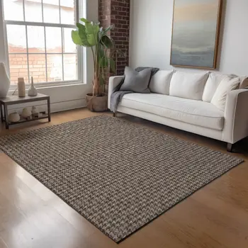 8' X 10' Chocolate And Coffee Houndstooth Washable Area Rug With UV Protection