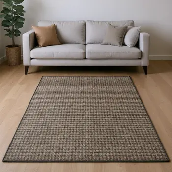 8' X 10' Chocolate And Coffee Houndstooth Washable Area Rug With UV Protection