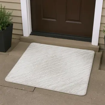 3' X 5' Linen And Ivory Striped Washable Area Rug With UV Protection