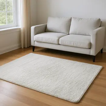 5' X 8' Linen And Ivory Striped Washable Area Rug With UV Protection