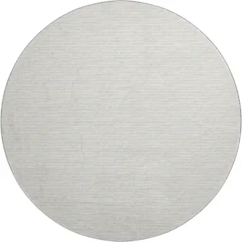 8' Linen And Ivory Striped Washable Round Rug With UV Protection