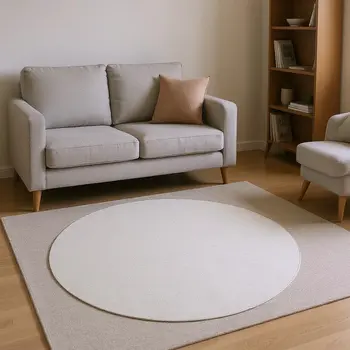 8' Linen And Ivory Striped Washable Round Rug With UV Protection