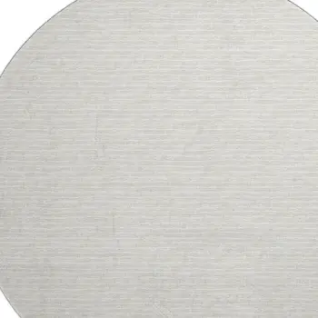 8' Linen And Ivory Striped Washable Round Rug With UV Protection