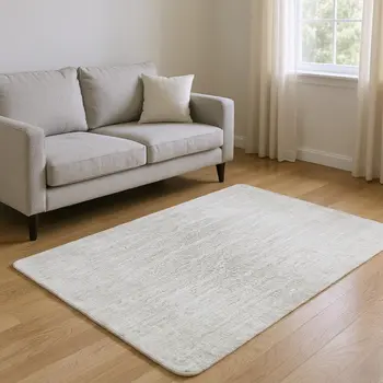 8' X 10' Linen And Ivory Striped Washable Area Rug With UV Protection