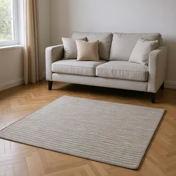 5' X 8' Taupe And Ivory Striped Washable Area Rug With UV Protection
