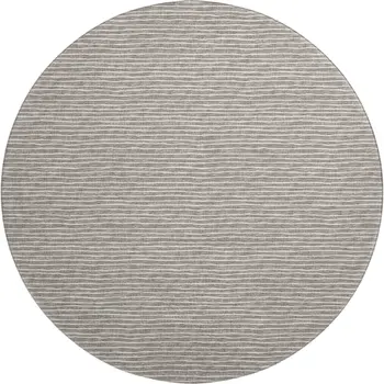 8' Taupe And Ivory Striped Washable Round Rug With UV Protection