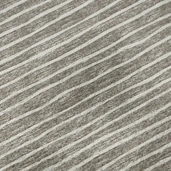 8' Taupe And Ivory Striped Washable Round Rug With UV Protection