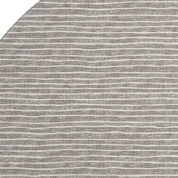 8' Taupe And Ivory Striped Washable Round Rug With UV Protection