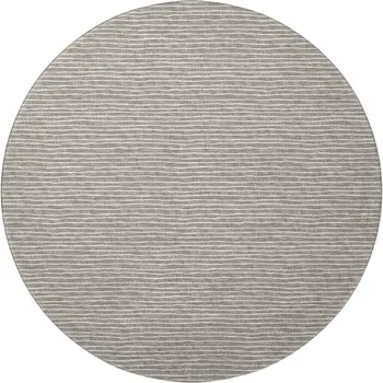 8' Taupe And Ivory Striped Washable Round Rug With UV Protection