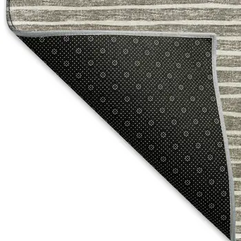 10' X 14' Taupe And Ivory Striped Washable Area Rug With UV Protection