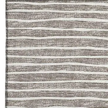 10' X 14' Taupe And Ivory Striped Washable Area Rug With UV Protection