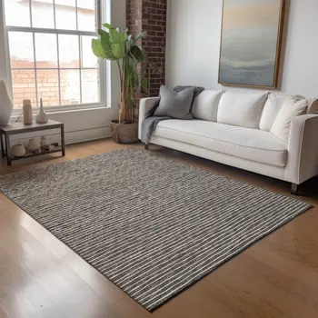 3' X 5' Chocolate And Ivory Striped Washable Area Rug With UV Protection