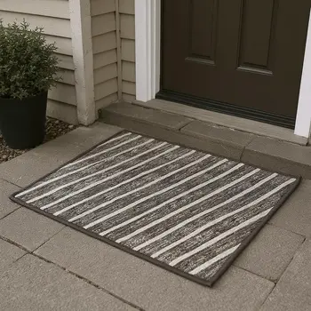 3' X 5' Chocolate And Ivory Striped Washable Area Rug With UV Protection