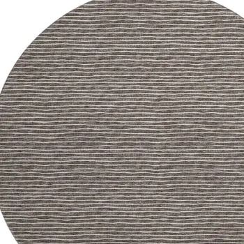 8' Chocolate And Ivory Striped Washable Round Rug With UV Protection