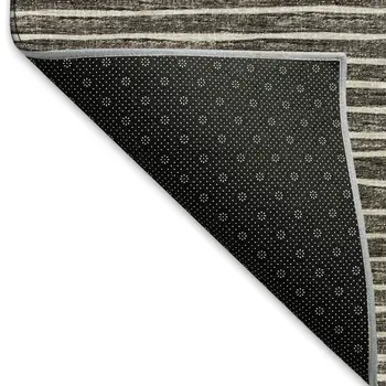 9' X 12' Chocolate And Ivory Striped Washable Area Rug With UV Protection